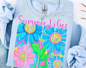 Summer Vibes Png, Floral Summer Sublimation Design, Watercolor Daisy Summer Vibes Png, Bright Summer Shirt Design, Digital Download, Trendy