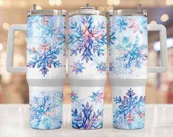 Snowflakes 40oz Quencher tumbler sublimation design Christmas neon digital PNG wrap Waterslide download PNG Merry Christmas Tumbler