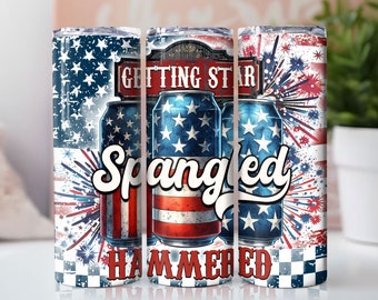 4th of July Tumbler Wrap, Star Spangled Hammered 20 oz Skinny Tumbler Sublimation Design Digital Download PNG, Patriotic 4th of July Tumbler