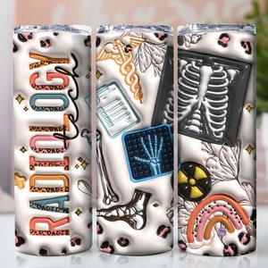 3D-radiologitekniker uppblåst 20 oz smal tumbler sublimering medicinsk fältomslagsdesign för rak tumbler, PNG digital nedladdning