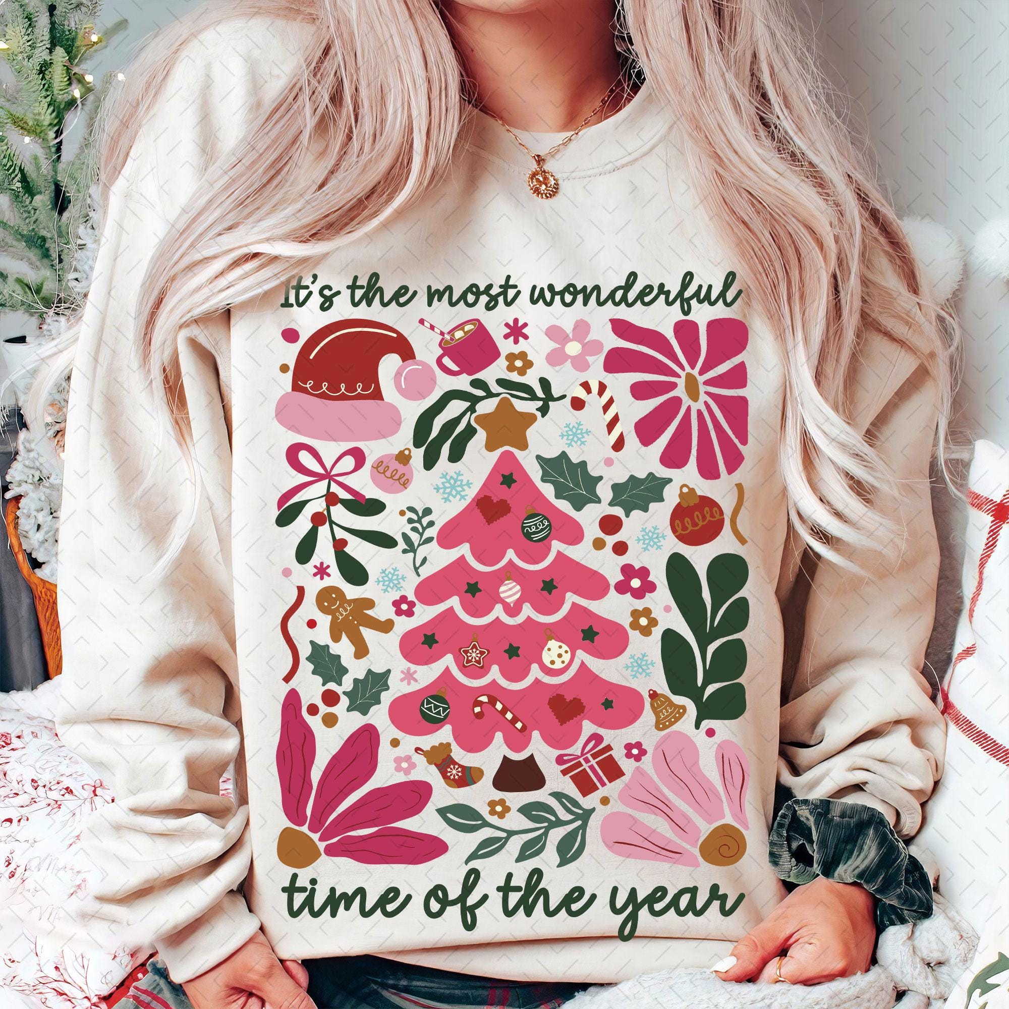 Boho Floral Christmas Png, Pink Christmas Hand Drawn Png, Boho Christmas Sublimation, Coquette Christmas Png, Girly Christmas Tree Png