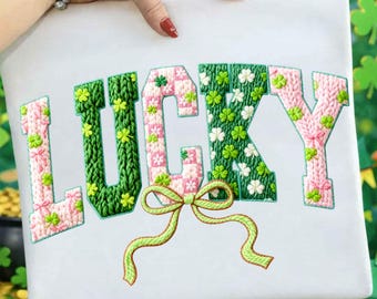 Lucky Png, Faux Yarn Shamrock Coquette Png, Patrick Png, Retro Patrick Png, Retro Coquette St Patrick's Day PNG, Lucky Shamrock PNG