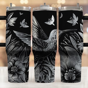 Floral Hummingbird Tumbler Wrap Laser Svg, 40oz Laser Engraved Tumbler Wrap, Hummingbird 40 oz Tumbler Laser File Design Laser Engraving Svg