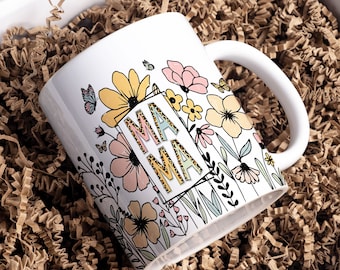 Mama Wildflower, Mother's Day Mug Wrap Floral Mug PNG Sublimation Designs 15oz 11oz Floral Mom Life Mug Wrap Mama Template Coffee Cup