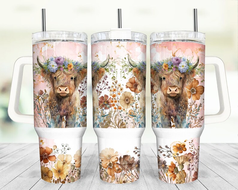 Highland Cow 40 Oz Tumbler Wrap Png for Sublimation Design 40 Oz ...