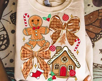 Gingerbread Christmas Coquette Png, Brushstroke Christmas Png, Tis the Season Png, Merry Christmas Shirt Design, Christmas Doodle Png