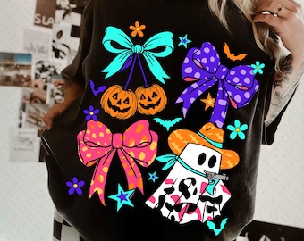 Pink Cowboy Ghost Coquette Png, Preppy Western Halloween Shirt Design, Girly Pink Pumpkin Bow Png Floral Spooky Season Png Howdy Cowgirl Png