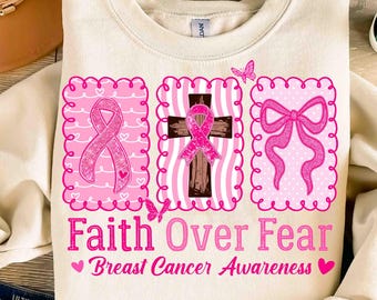 Faith Over Fear png, Breast Cancer Warrior Png, Pink Coquette Bow Png, Pink Ribbon Png, Fight Cancer png, Breast Cancer Awareness, Jesus png