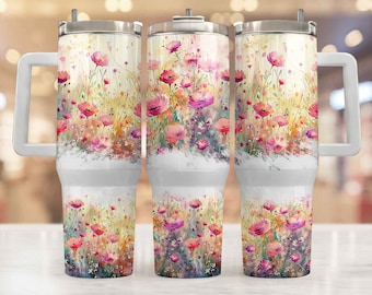 Flower 40 oz Quencher tumbler sublimation design Wild flowers Floral digital PNG wrap Waterslide download Sublimation Design Instant Digital
