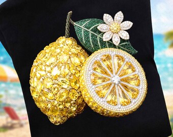 Rhinestone Summer Lemon PNG: Rhinestone Beach Floral Spakle Bling Crystal Mosaic Jewel DTF Design