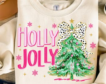 Christmas Png, Glitter Coquette Christmas Tree Png, Colorful Glitter Holly Jolly Png, Christmas Png, Christmas Coquette Png, Brushstroke