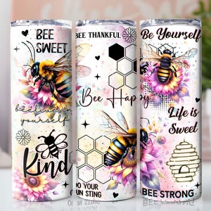 Bee Affirmation Tumbler Wrap, 20oz Skinny Sublimation Tumbler Design, Inspirational Sublimation Wrap, Watercolor Bee Tumbler PNG Downloads