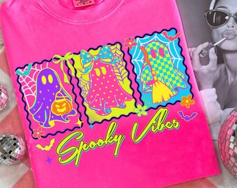 Neon Halloween Ghost Spooky Season Png, Cute Boo Ghost Coquette Png, Halloween Kids Png, Preppy Halloween Png, Checkered Ghosts Halloween