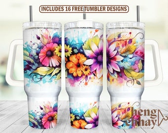 40oz Quencher Tumbler Wrap, Bright Dasy Floral 40oz Sublimation Design, Seamless 40oz Tumbler Wrap, Sublimation Downloads PNG