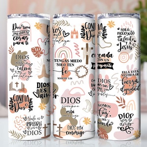 Citas motivacionales bíblicas en ESPAÑOL Diseños de sublimación de vaso flaco de 20 oz, envoltura de vaso png, hágalo usted mismo, regalo cristiano para ella