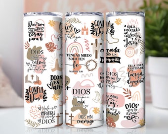 SPANISH Bible Motivational Quotes 20oz Skinny Tumbler Sublimation Designs, Tumbler Wrap Png, Do it Yourself, Christian Gift for Her