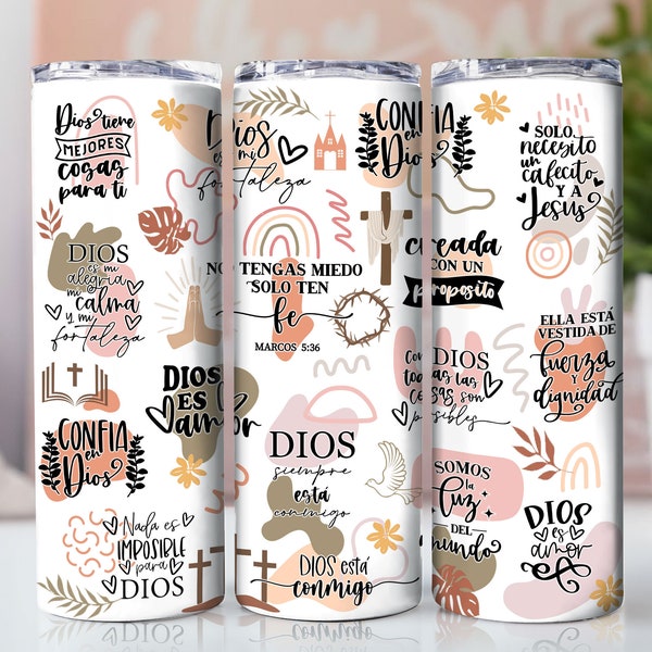 SPANISH Bible Motivational Quotes 20oz Skinny Tumbler Sublimation Designs, Tumbler Wrap Png, Do it Yourself, Christian Gift for Her