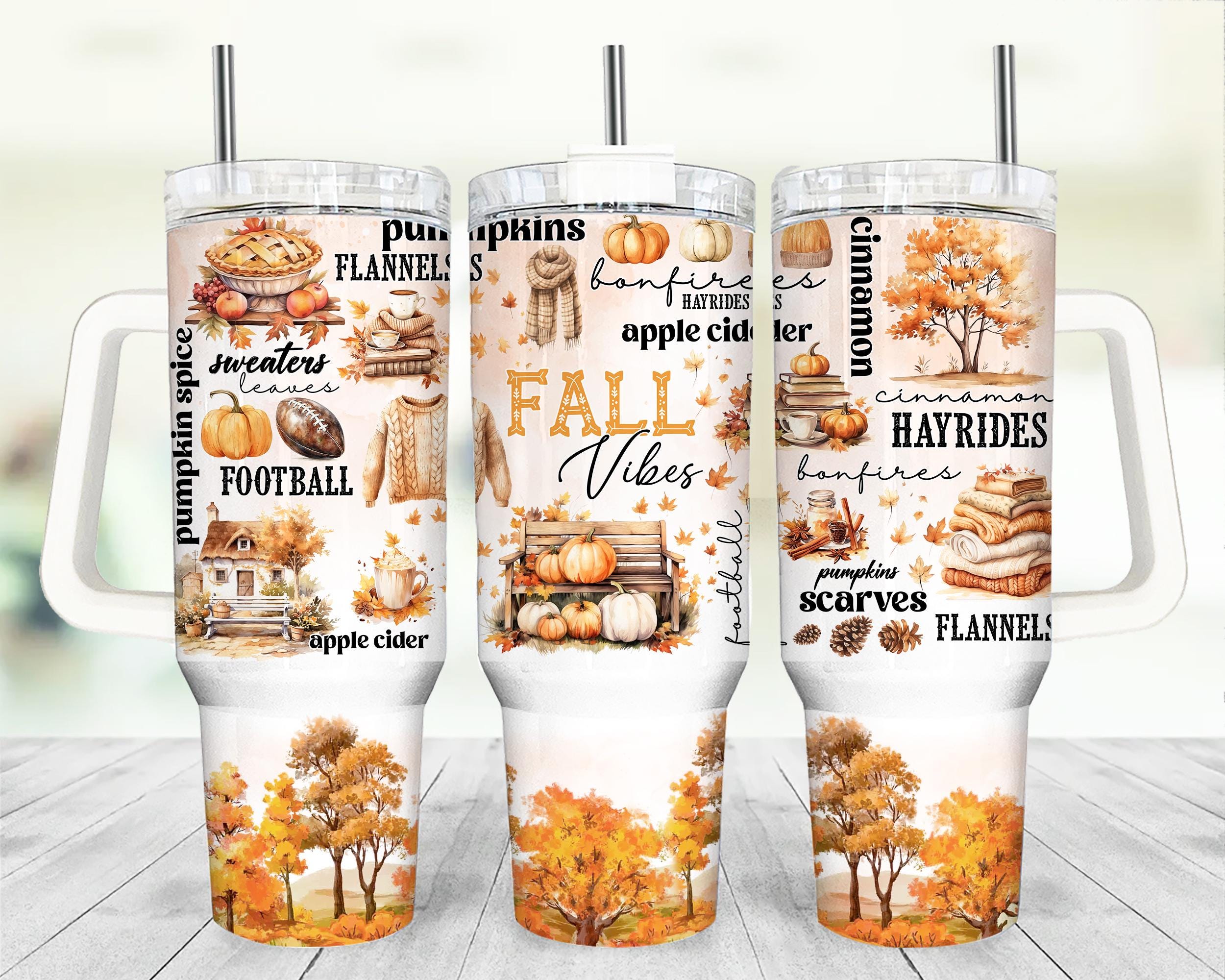 Fall Vibes 40oz Tumbler Wrap - PNG Tumbler Design Sublimation Designs ...