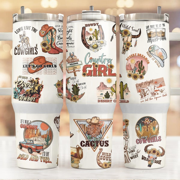 Country Music 40oz Quencher Tumbler Wrap, Cowgirl 40 oz Tumbler Sublimation Design, Vsco Y2K Rustic Country Girl Tumbler Wrap, Wild Soul