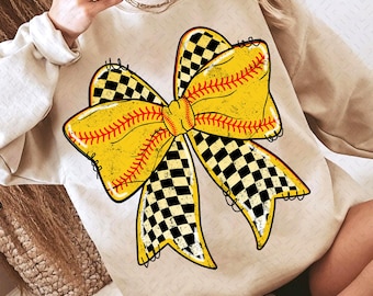Retro Softball Coquette PNG, Checkered Softball Bow Png, Game Day Softball PNG, Softball Png, Glitter Softball Bow Png, Softball Mom Png