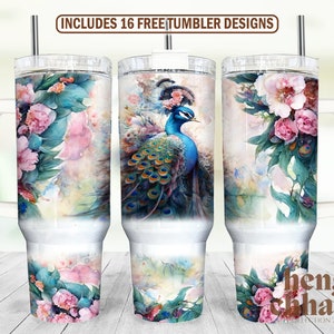 Peacock 40oz Quencher Tumbler Wrap, Peacock 40 oz Tumbler Png, 40oz Sublimation Designs, Seamless Png, Summer outdoor 40oz Sublimation