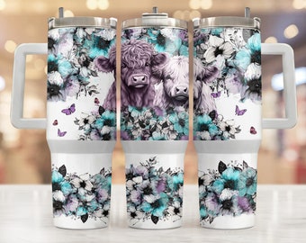Baby highland cow 40oz Quencher wrap, Sublimation design templates, 40oz png Digital download, Clip art download, 40oz tumbler with handle