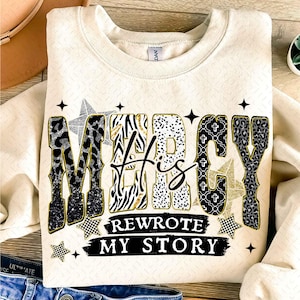 His Mercy rewrote my story Png, Christian women Png, Preppy Everyday Jesus Floral png, Bible verse png, Jesus sublimation, Leopard