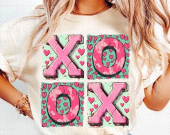 XOXO Valentine's Day T-shirt Design, Retro Valentine Shirt Design, Heart png, Valentine's Day Png, Valentine bow Png , Heart xoxo png