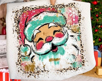 Preppy Brushstroke Santa Claus Png, Colorful Leopard Glitter Christmas Santa png, Merry Christmas png, Vintage Santa, Christmas png, Santa