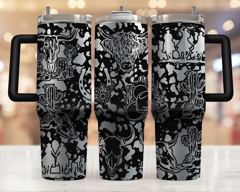 Highland Cow Western Laser Engraved Full Wrap Design for 40oz Tumbler ...