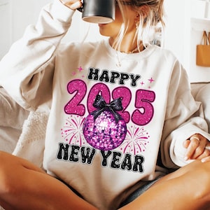 Happy New Year 2025 Png, Trendy New Years Eve Png, Black And Gold Sequins Glitter Faux Sparkly New Year Shirt Design Png, Hello 2025 Png