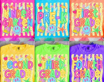 Striped Back To School Bundle Png, Summer Png, Pre-k First Second Third Fourth Grade Png, Colorful Shirt Design Png, Digital download