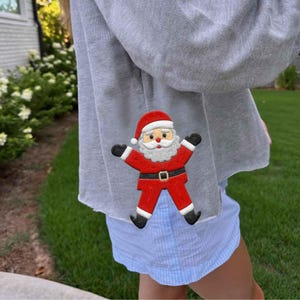 Diseño de bordado con apliques de Papá Noel navideño en 3 tamaños, diseño de bordado a máquina con puntada de satén, diseño de bordado de lazo, lazo navideño coqueto