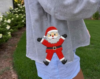 Diseño de bordado con apliques de Papá Noel navideño en 3 tamaños, diseño de bordado a máquina con puntada de satén, diseño de bordado de lazo, lazo navideño coqueto