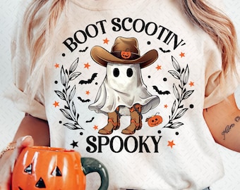 Spooky Boot Scootin Png, Western Halloween Png, Retro Cowgirl Ghost Png, Spooky Season Png, Happy Halloween Png, Trick Or Treat Png Design