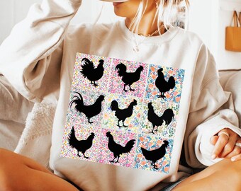 Retro Boho Floral Chicken Farm Png, Chicken Floral Png, Spring Flowers Png, Chicken Png, Chicken Lovers Gift, Chicken Mama Png, Sublimation