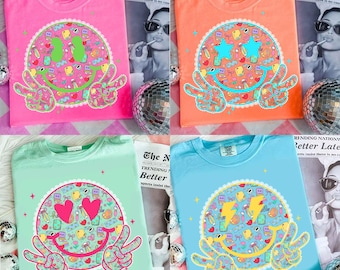 Retro Back to School Smiley PNG Bundle, Hello Kindergarten Pre-K 1st 2d 3d 4th Grades Png, Neon Distressed First day Hand Drawn Teacher Girl