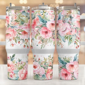 Lebendige Blumen 40 Unzen Quencher Tumbler Wrap / PNG Tumbler Design Sublimation Designs Downloads - PNG / nahtlose Design Tumbler mit Griff Wrap