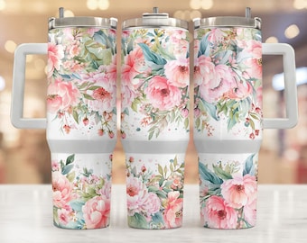 Vibrant Floral 40oz Quencher Tumbler Wrap/ PNG Tumbler Design Sublimation Designs Downloads - PNG/ seamless design Tumbler with Handle Wrap