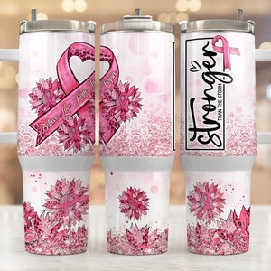 Cáncer de mama más fuerte que el Storm Quencher Tumbler 40oz, Believe Love Hope Inspire Tumbler, Breast Cancer Awareness Sublimation Design