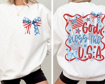 God Bless The USA PNG, Patriotic Coquette Png, American Png, USA png, Coquette Png, Preppy Patriotic, Red White and Blue Png, Hand Drawn