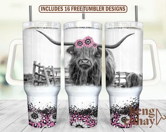 40oz Tumbler Wrap, Highland Cow 40oz Sublimation Design, Seamless 40oz Tumbler Wrap, Sublimation Downloads for Straight/Tapered Tumbler PNG