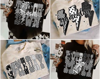 Football Checkered Bundle, Game Day Touchdown Mom Sublimation Set, Leopard Checker Zebra Star Shirt Designs, Checkered Star Football shirt