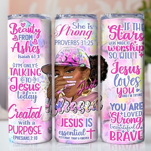 Digital Blessed Black Woman 20oz Tumbler Wrap - Bible Verse Tumbler Wrap - PNG Sublimation 300 dpi Straight And Tapered Sublimation Tumbler