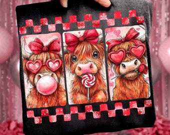 Preppy Highland Cow PNG, Valentine Coquette PNG, Valentine's Day Png, Retro Valentine PNG, Valentine Heart Png, Love Png Design