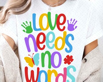 Love needs no words png, Autism Awareness png, Autism png, Autism heart png, brushstroke autism png, autism mama png, Retro Autism png