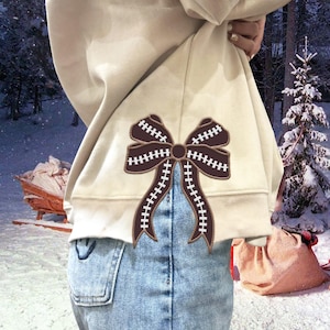 Football stitch Bow  side bow machine embroidery designs wide ribbon Sports Girly Bow sweatshirt seam decoration split shirt Designs
