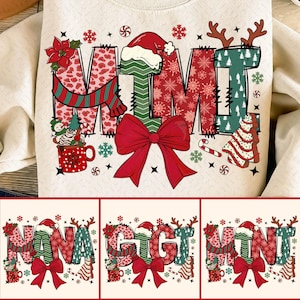 Christmas Nana Mimi Gigi Coquette Png Bundle, Christmas Tree Cake png, Christmas coquette bow png, Doodles Xmas, Candy Cane Santa Hot Coc