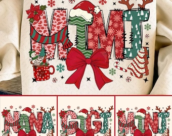 Christmas Nana Mimi Gigi Coquette Png Bundle, Christmas Tree Cake png, Christmas coquette bow png, Doodles Xmas, Candy Cane Santa Hot Coc