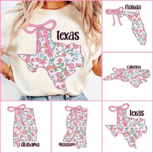 Coquette States Preppy Png Bundle, States Colorful Floral States Georgia Png, Florida Png, Alabama Png, Mississippi Png, Texas Png